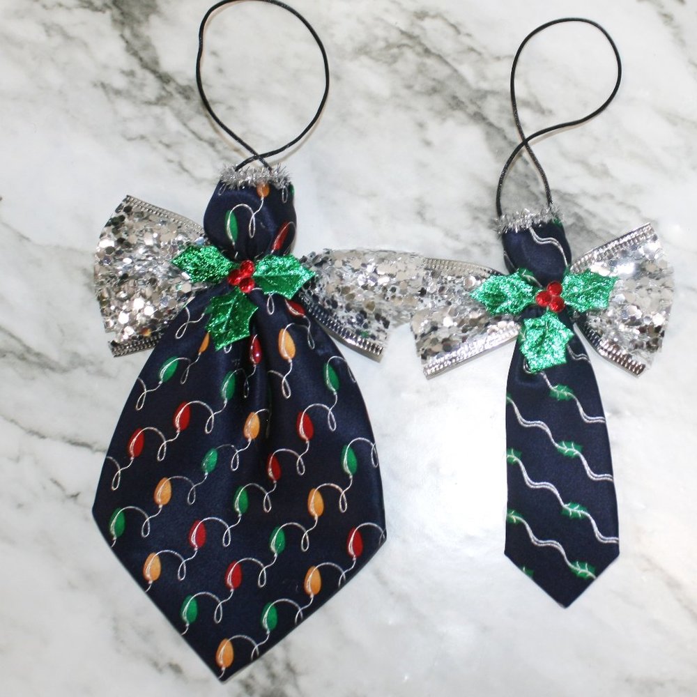 UPCYCLED Necktie Ornament Christmas Angel Handmade Colorful Lights Neck Tie Set